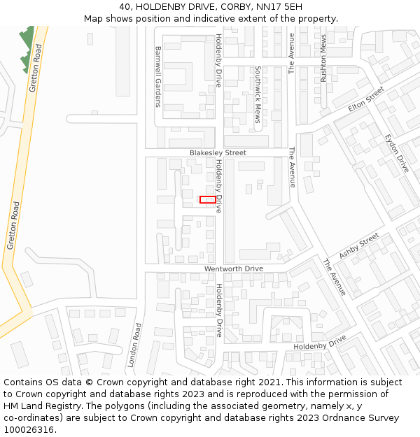 40, HOLDENBY DRIVE, CORBY, NN17 5EH: Location map and indicative extent of plot