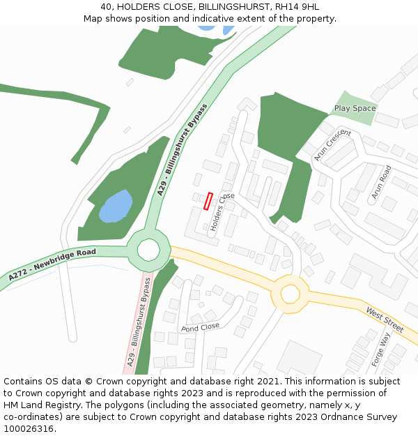 40, HOLDERS CLOSE, BILLINGSHURST, RH14 9HL: Location map and indicative extent of plot