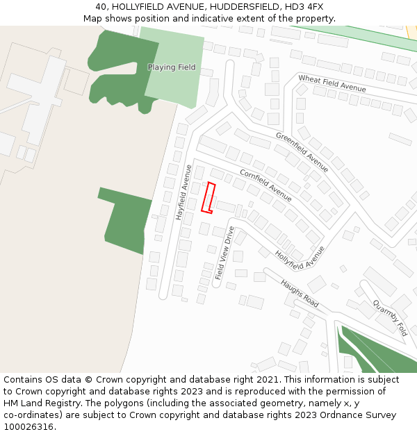40, HOLLYFIELD AVENUE, HUDDERSFIELD, HD3 4FX: Location map and indicative extent of plot