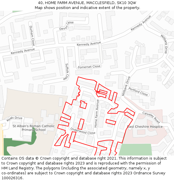 40, HOME FARM AVENUE, MACCLESFIELD, SK10 3QW: Location map and indicative extent of plot