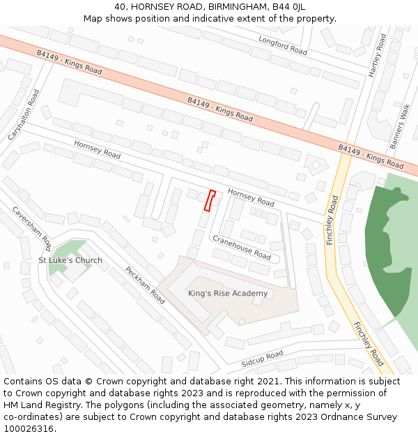 40, HORNSEY ROAD, BIRMINGHAM, B44 0JL: Location map and indicative extent of plot