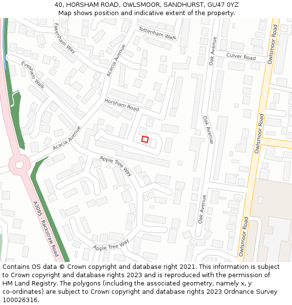 40, HORSHAM ROAD, OWLSMOOR, SANDHURST, GU47 0YZ: Location map and indicative extent of plot