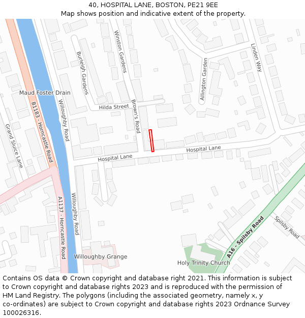 40, HOSPITAL LANE, BOSTON, PE21 9EE: Location map and indicative extent of plot