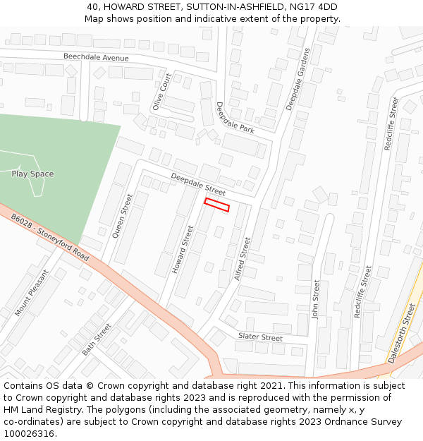 40, HOWARD STREET, SUTTON-IN-ASHFIELD, NG17 4DD: Location map and indicative extent of plot
