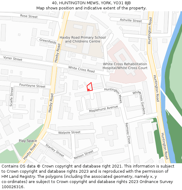 40, HUNTINGTON MEWS, YORK, YO31 8JB: Location map and indicative extent of plot