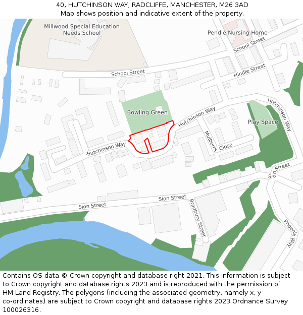 40, HUTCHINSON WAY, RADCLIFFE, MANCHESTER, M26 3AD: Location map and indicative extent of plot