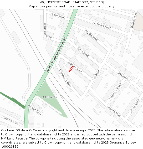 40, INGESTRE ROAD, STAFFORD, ST17 4DJ: Location map and indicative extent of plot