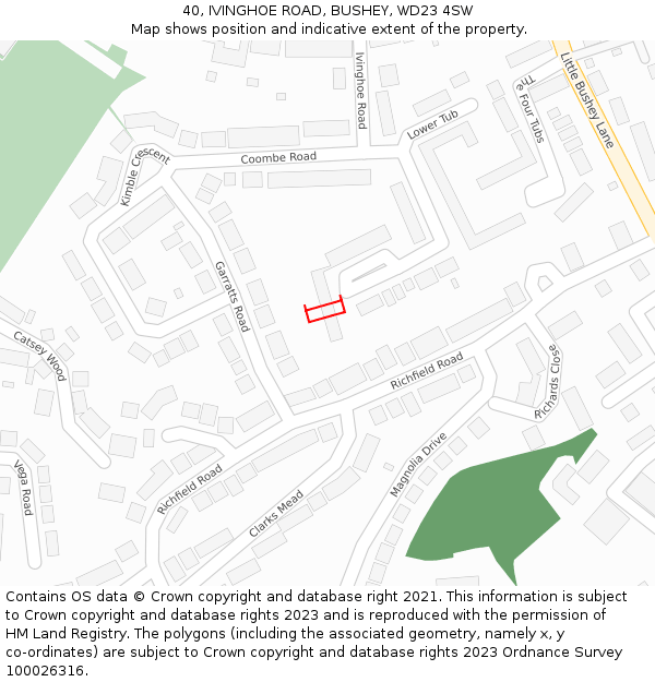 40, IVINGHOE ROAD, BUSHEY, WD23 4SW: Location map and indicative extent of plot
