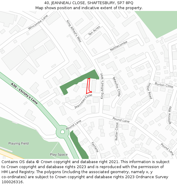 40, JEANNEAU CLOSE, SHAFTESBURY, SP7 8PQ: Location map and indicative extent of plot