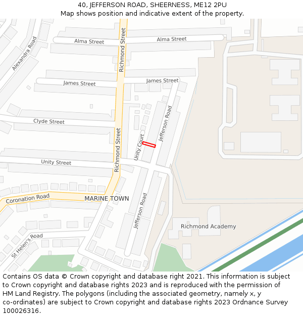 40, JEFFERSON ROAD, SHEERNESS, ME12 2PU: Location map and indicative extent of plot