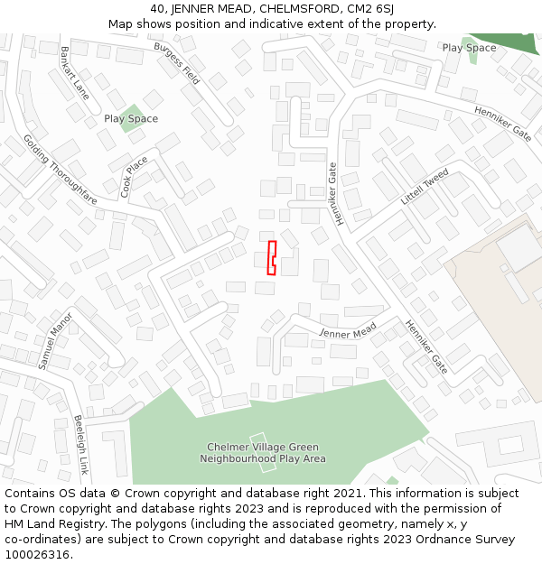40, JENNER MEAD, CHELMSFORD, CM2 6SJ: Location map and indicative extent of plot