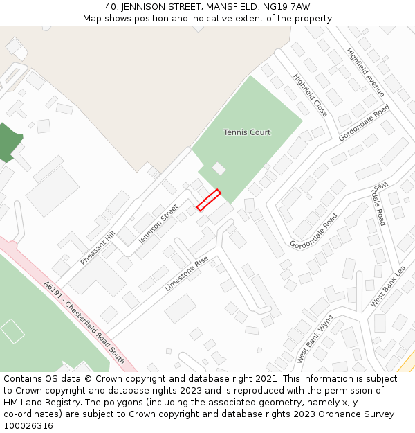 40, JENNISON STREET, MANSFIELD, NG19 7AW: Location map and indicative extent of plot