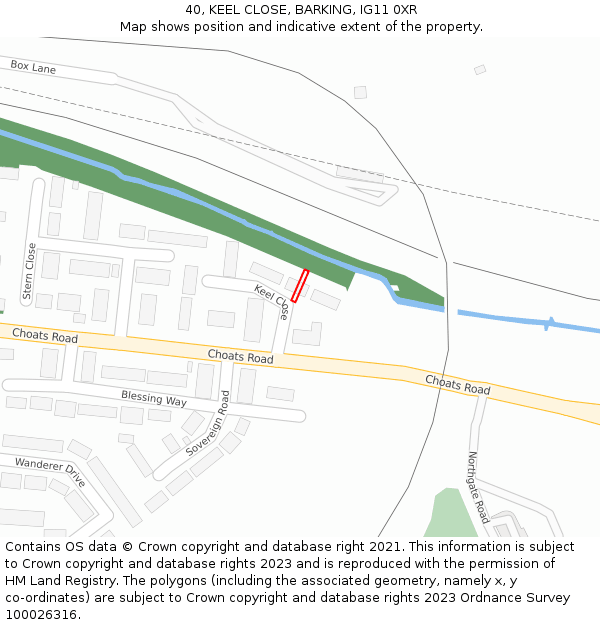 40, KEEL CLOSE, BARKING, IG11 0XR: Location map and indicative extent of plot