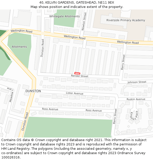 40, KELVIN GARDENS, GATESHEAD, NE11 9EX: Location map and indicative extent of plot