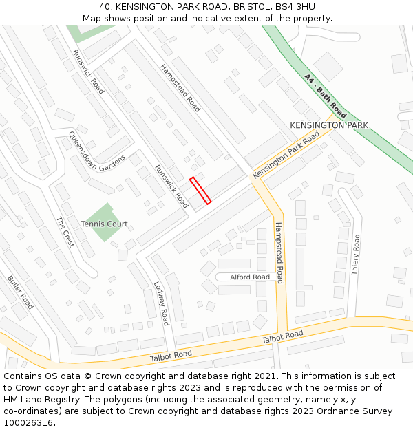 40, KENSINGTON PARK ROAD, BRISTOL, BS4 3HU: Location map and indicative extent of plot