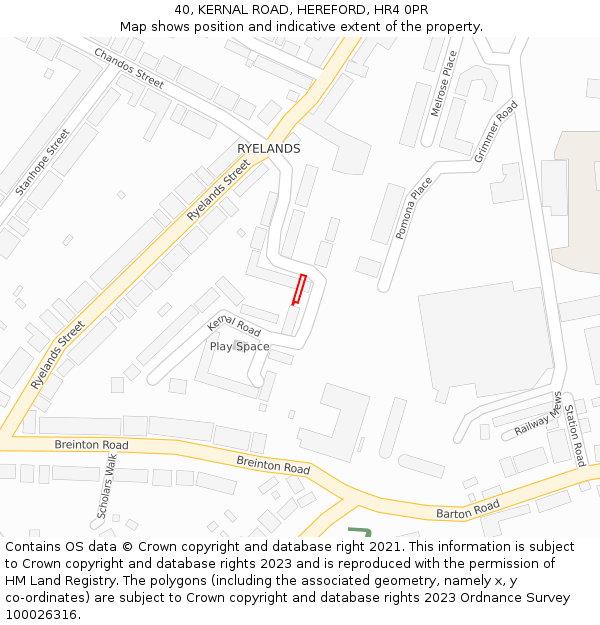 40, KERNAL ROAD, HEREFORD, HR4 0PR: Location map and indicative extent of plot