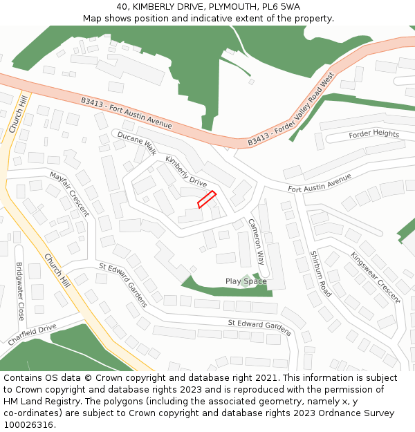 40, KIMBERLY DRIVE, PLYMOUTH, PL6 5WA: Location map and indicative extent of plot