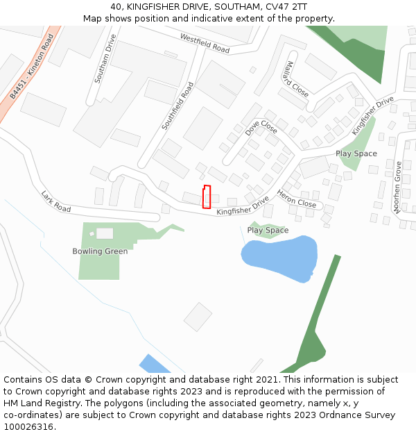 40, KINGFISHER DRIVE, SOUTHAM, CV47 2TT: Location map and indicative extent of plot