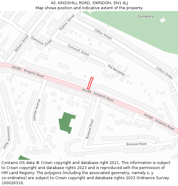 40, KINGSHILL ROAD, SWINDON, SN1 4LJ: Location map and indicative extent of plot