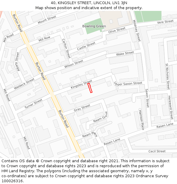 40, KINGSLEY STREET, LINCOLN, LN1 3JN: Location map and indicative extent of plot
