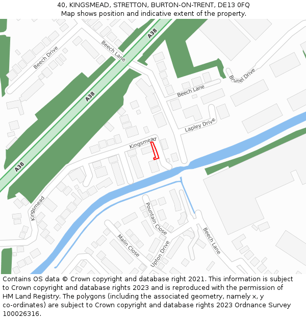 40, KINGSMEAD, STRETTON, BURTON-ON-TRENT, DE13 0FQ: Location map and indicative extent of plot