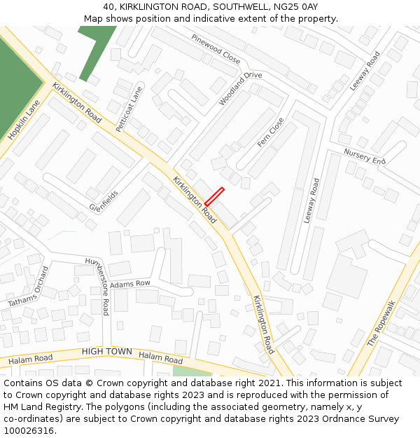 40, KIRKLINGTON ROAD, SOUTHWELL, NG25 0AY: Location map and indicative extent of plot