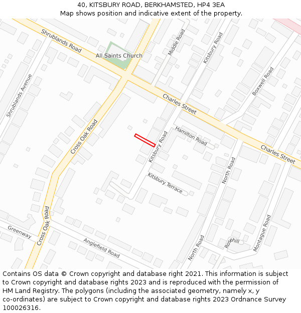 40, KITSBURY ROAD, BERKHAMSTED, HP4 3EA: Location map and indicative extent of plot