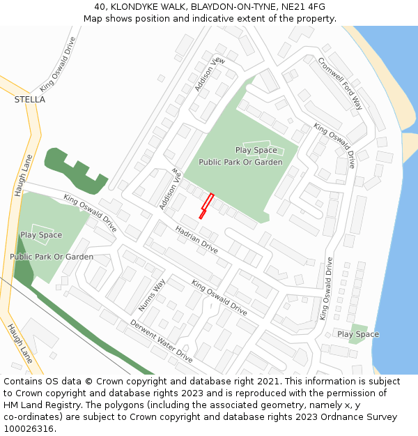 40, KLONDYKE WALK, BLAYDON-ON-TYNE, NE21 4FG: Location map and indicative extent of plot
