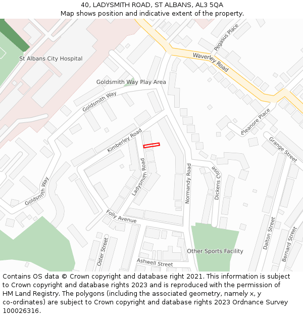 40, LADYSMITH ROAD, ST ALBANS, AL3 5QA: Location map and indicative extent of plot