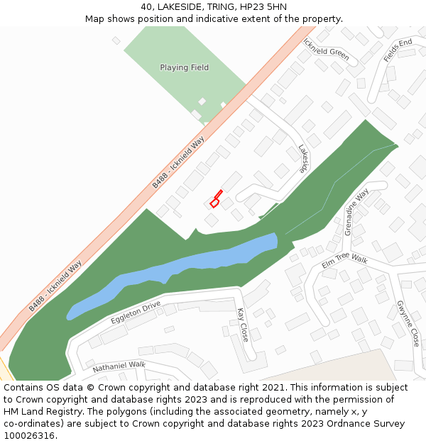 40, LAKESIDE, TRING, HP23 5HN: Location map and indicative extent of plot