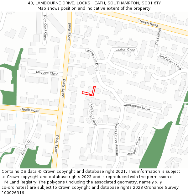 40, LAMBOURNE DRIVE, LOCKS HEATH, SOUTHAMPTON, SO31 6TY: Location map and indicative extent of plot