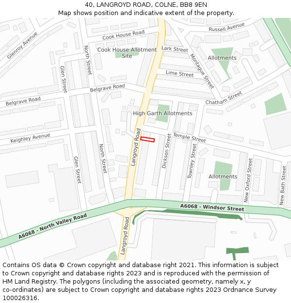 40, LANGROYD ROAD, COLNE, BB8 9EN: Location map and indicative extent of plot
