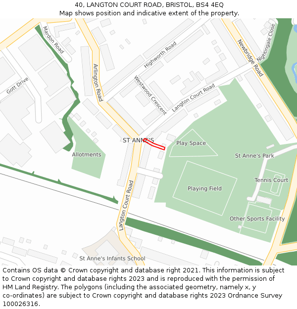 40, LANGTON COURT ROAD, BRISTOL, BS4 4EQ: Location map and indicative extent of plot