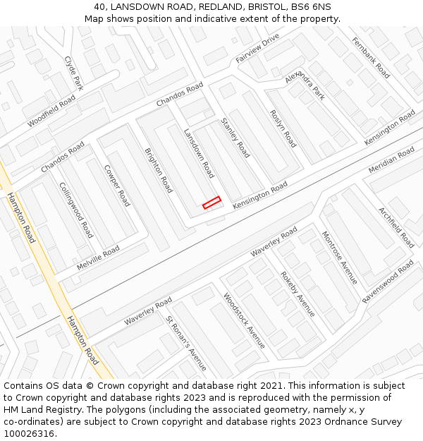 40, LANSDOWN ROAD, REDLAND, BRISTOL, BS6 6NS: Location map and indicative extent of plot