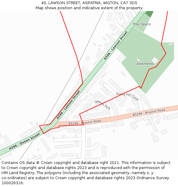 40, LAWSON STREET, ASPATRIA, WIGTON, CA7 3DS: Location map and indicative extent of plot
