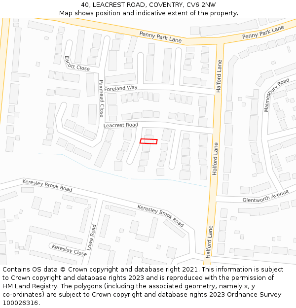 40, LEACREST ROAD, COVENTRY, CV6 2NW: Location map and indicative extent of plot