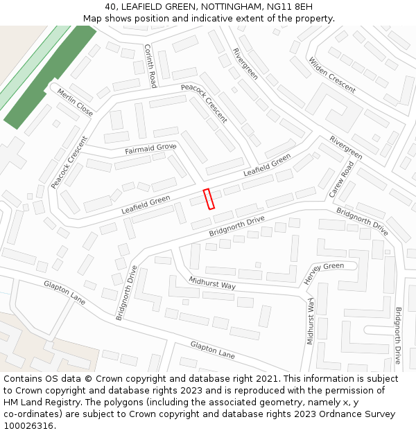 40, LEAFIELD GREEN, NOTTINGHAM, NG11 8EH: Location map and indicative extent of plot
