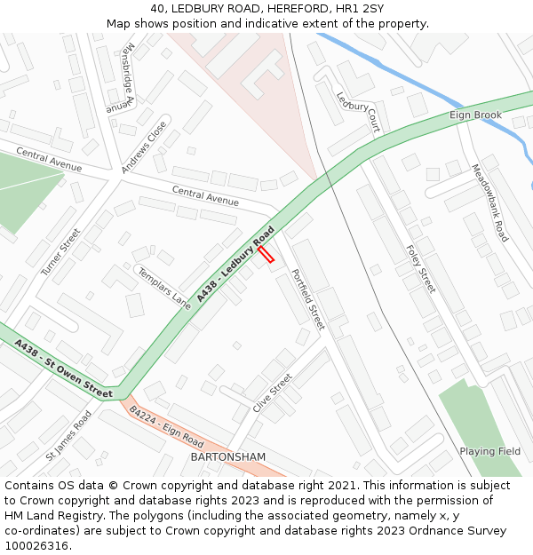40, LEDBURY ROAD, HEREFORD, HR1 2SY: Location map and indicative extent of plot
