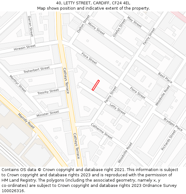 40, LETTY STREET, CARDIFF, CF24 4EL: Location map and indicative extent of plot