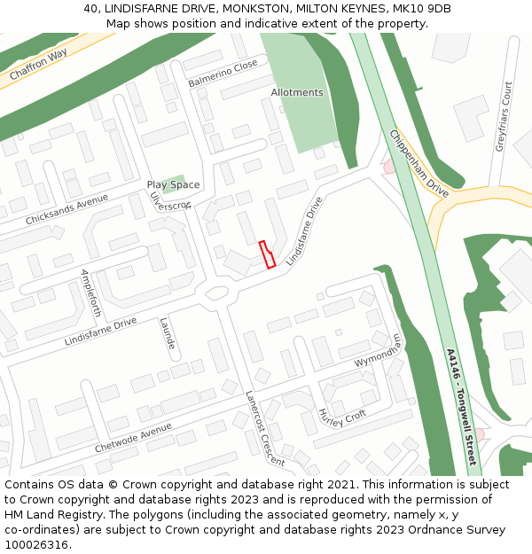 40, LINDISFARNE DRIVE, MONKSTON, MILTON KEYNES, MK10 9DB: Location map and indicative extent of plot