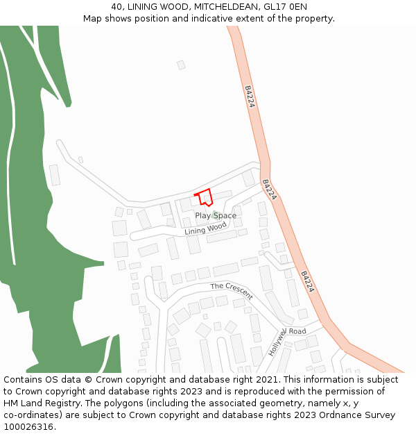 40, LINING WOOD, MITCHELDEAN, GL17 0EN: Location map and indicative extent of plot