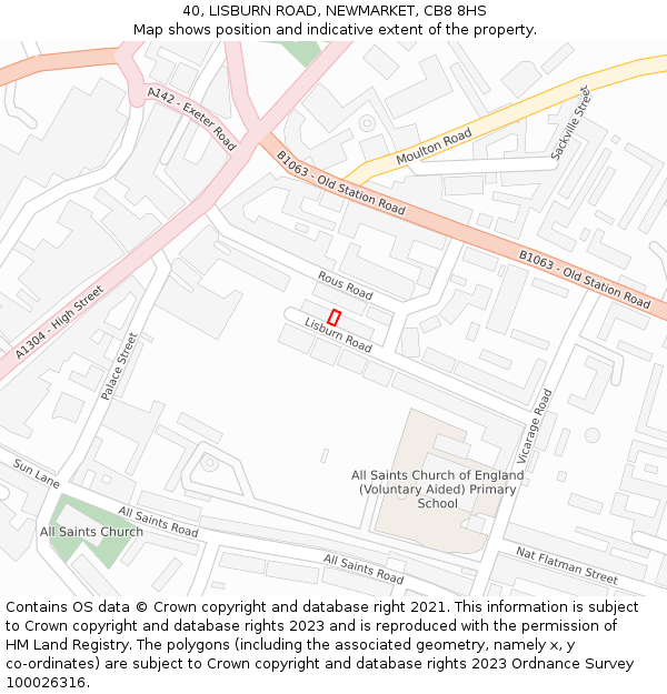 40, LISBURN ROAD, NEWMARKET, CB8 8HS: Location map and indicative extent of plot