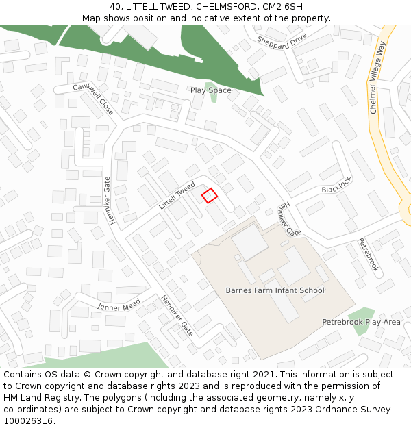 40, LITTELL TWEED, CHELMSFORD, CM2 6SH: Location map and indicative extent of plot