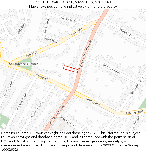 40, LITTLE CARTER LANE, MANSFIELD, NG18 3AB: Location map and indicative extent of plot