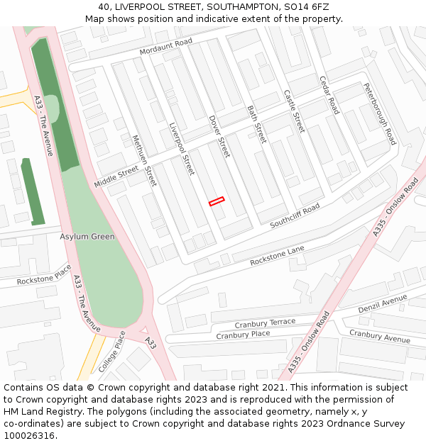 40, LIVERPOOL STREET, SOUTHAMPTON, SO14 6FZ: Location map and indicative extent of plot