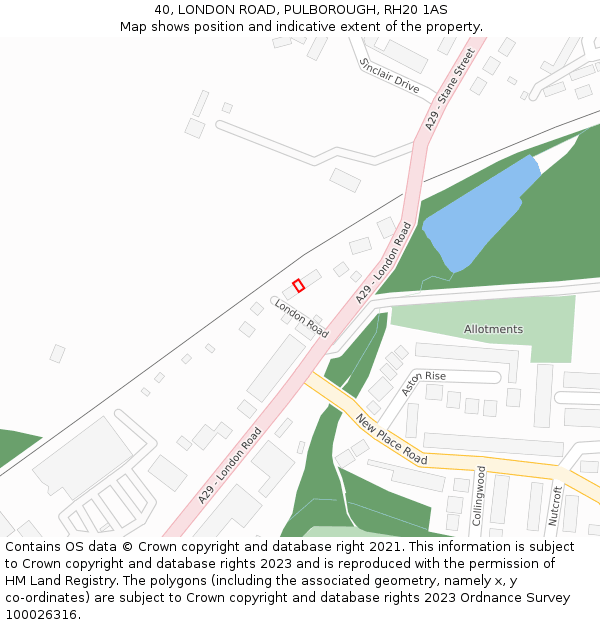 40, LONDON ROAD, PULBOROUGH, RH20 1AS: Location map and indicative extent of plot