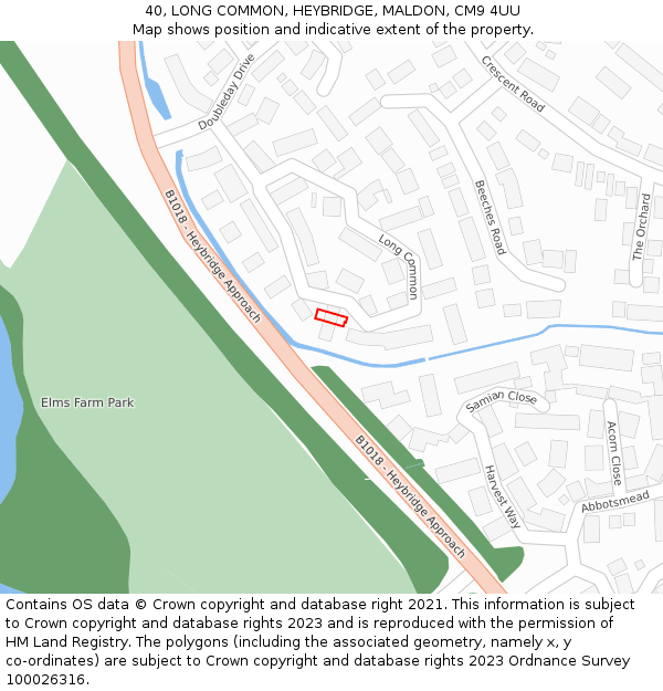 40, LONG COMMON, HEYBRIDGE, MALDON, CM9 4UU: Location map and indicative extent of plot