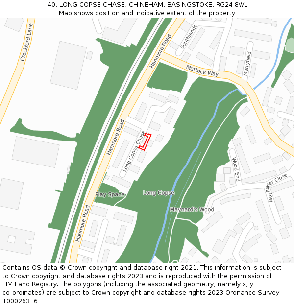 40, LONG COPSE CHASE, CHINEHAM, BASINGSTOKE, RG24 8WL: Location map and indicative extent of plot