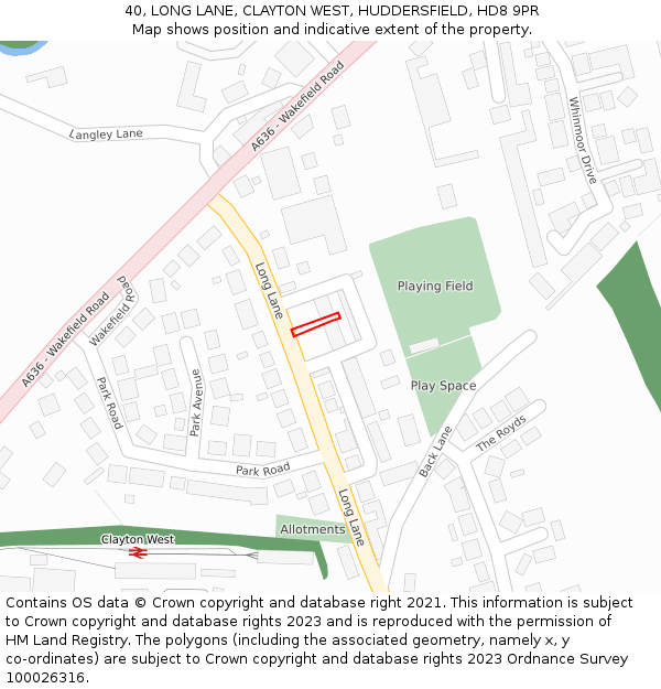 40, LONG LANE, CLAYTON WEST, HUDDERSFIELD, HD8 9PR: Location map and indicative extent of plot