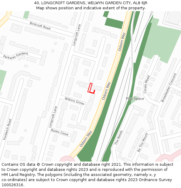 40, LONGCROFT GARDENS, WELWYN GARDEN CITY, AL8 6JR: Location map and indicative extent of plot